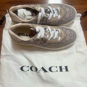 Coach Tan and Gray Lace-Up Sneakers